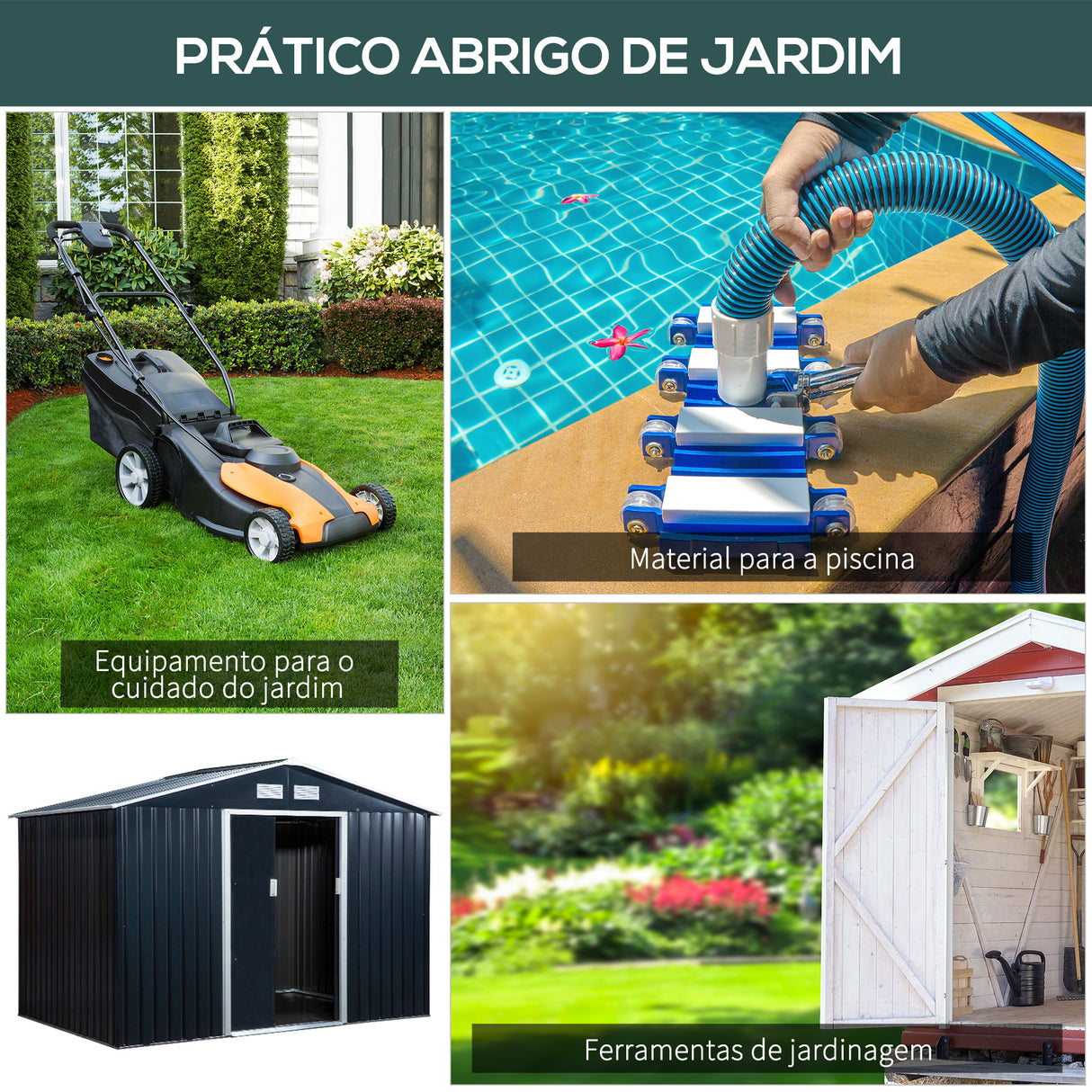 Outsunny Abrigo de Jardim Exterior Abrigo e Jardim Metálico para Armazenamento de Ferramentas com Base Incluída e 4 Janelas 277x195x192cm Cinza Escuro