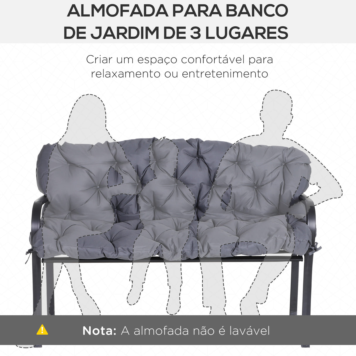 Outsunny Almofada para Banco com Encosto 150x98x8cm Almofada de Banco de 3 Lugares com 6 Cordões de Fixação para Jardim Terraço Balcão Exterior Cinza