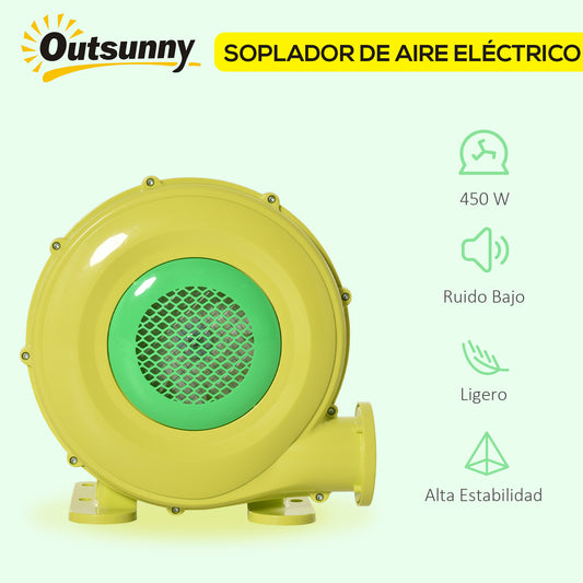 Outsunny Insuflador Elétrico de 450W para Castelo Inflável Ventilador de Ar Industrial para Brinquedos Infláveis 35x26x33,5cm Amarelo e Verde