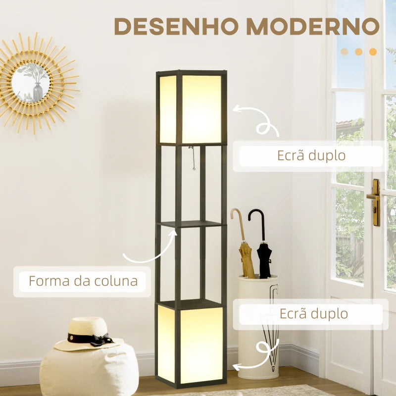 Candeeiro de Pé Lucica - Branco/Preto - Design Moderno