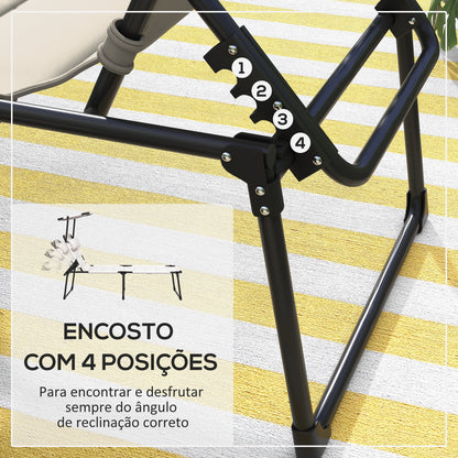 Outsunny Espreguiçadeira Dobrável Espreguiçadeira de Jardim com Toldo Ajustável Encosto Regulável em 4 Níveis e Apoio de Cabeça para Jardim Terraço Piscina 70x200x45 cm Creme