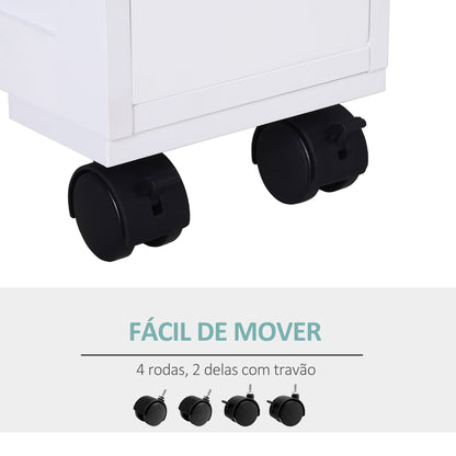 HOMCOM Móvel Auxiliar Casa de Banho Móvel Casa de Banho para Espaços Reduzidos com 4 Rodas Prateleira Aberta e Gavetas 16x52x71,5 cm Branco