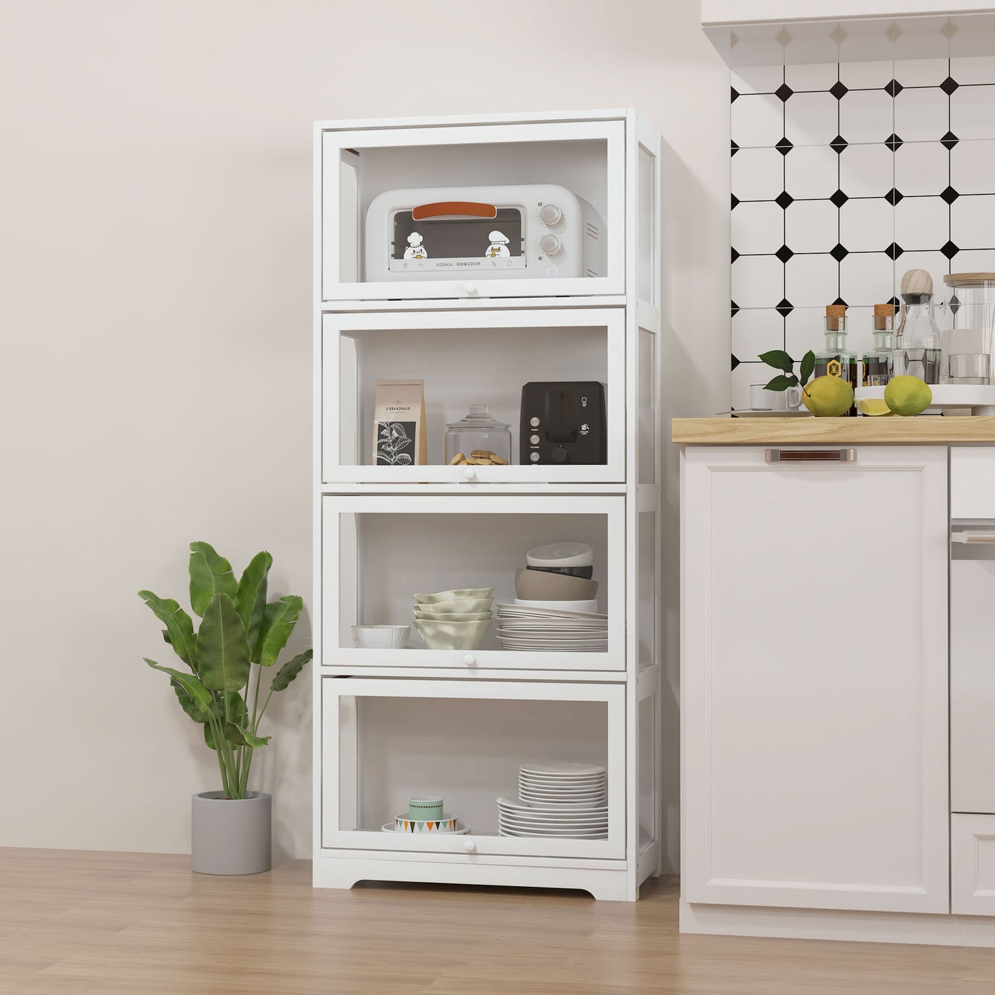 HOMCOM Vitrine Colecionador de 4 Níveis Vitrine Sala de Estar com Portas Abatíveis de Acrílico Anti-Tombo para Estúdio Dormitório Escritório 59x30x139 cm Branco