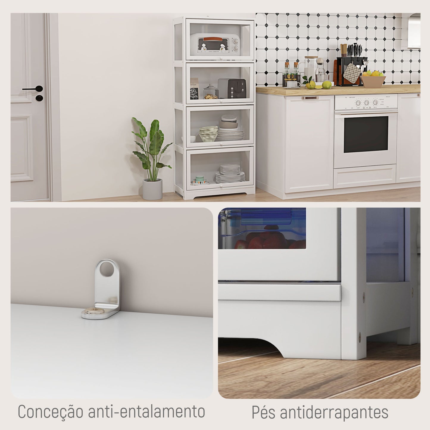 HOMCOM Vitrine Colecionador de 4 Níveis Vitrine Sala de Estar com Portas Abatíveis de Acrílico Anti-Tombo para Estúdio Dormitório Escritório 59x30x139 cm Branco