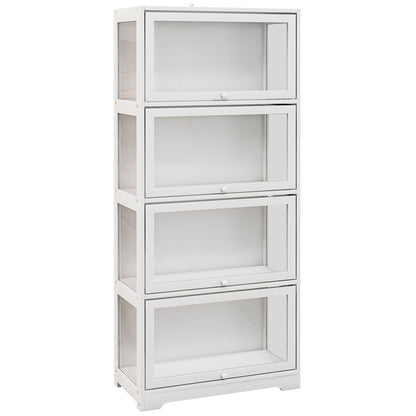 HOMCOM Vitrine Colecionador de 4 Níveis Vitrine Sala de Estar com Portas Abatíveis de Acrílico Anti-Tombo para Estúdio Dormitório Escritório 59x30x139 cm Branco