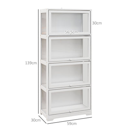 HOMCOM Vitrine Colecionador de 4 Níveis Vitrine Sala de Estar com Portas Abatíveis de Acrílico Anti-Tombo para Estúdio Dormitório Escritório 59x30x139 cm Branco