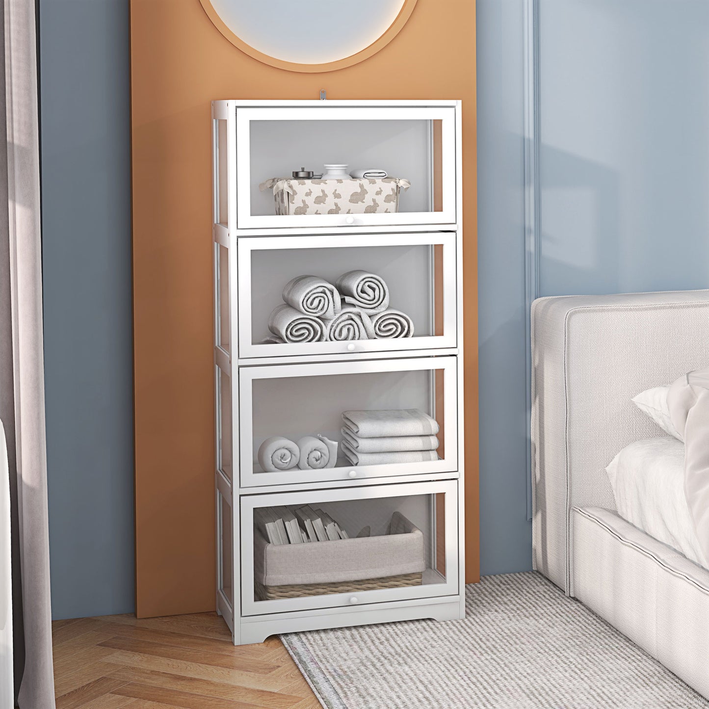 HOMCOM Vitrine Colecionador de 4 Níveis Vitrine Sala de Estar com Portas Abatíveis de Acrílico Anti-Tombo para Estúdio Dormitório Escritório 59x30x139 cm Branco