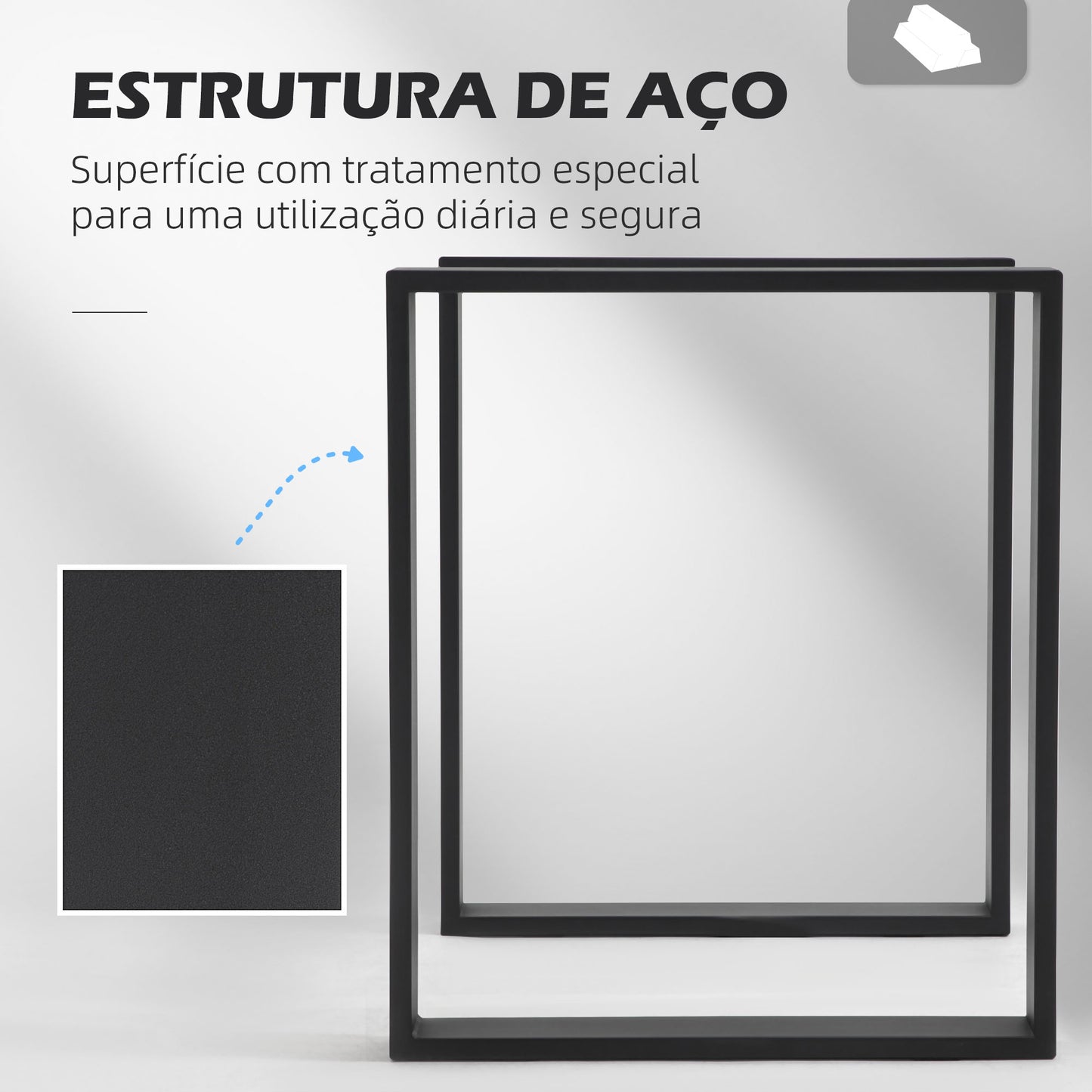 HOMCOM Conjunto de 2 Pés para Mesa de Aço 60x72 cm Pernas Quadradas de Mesa para Móveis de Bricolage Estilo Industrial com Parafusos e Protetores de Chão Preto