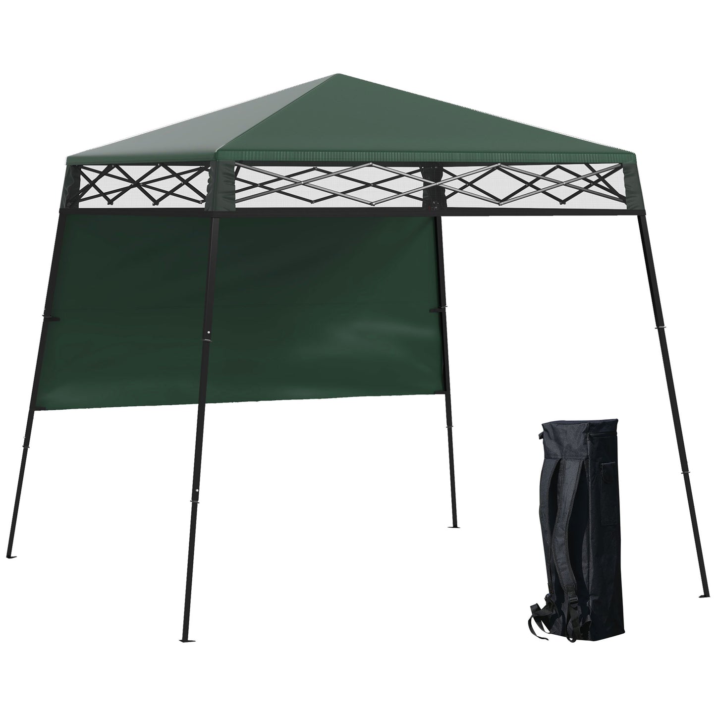 Outsunny Tenda Dobrável 220x220x200 cm Tenda Dobrável com 1 Parede Lateral Bolsa de Transporte Impermeável e Proteção UV50+ para Jardim Pátio Verde