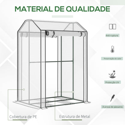 Outsunny Estufa de Jardim Estufa com Porta Enrolável 8 Orifícios de Ventilação e Estrutura de Metal para Cultivo de Plantas 100x80x150cm Branco