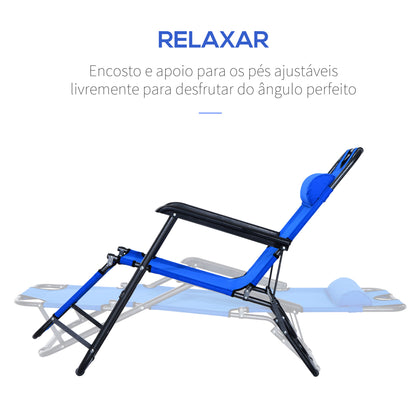 Outsunny Espreguiçadeira Reclinável com Almofada para a Cabeça Espreguiçadeira Dobrável e Portátil para Praia Campismo 118x60x80cm Azul