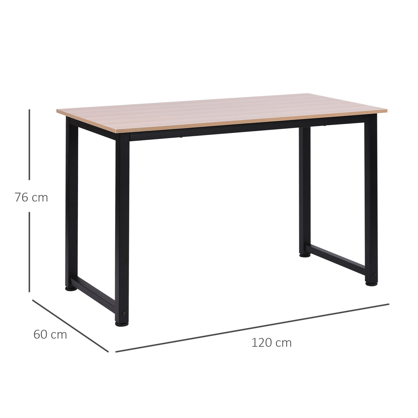 HOMCOM Mesa de computador para casa oficina Com pés ajustáveis Mobiliário de Escritório Simples 120x60x76cm 100 kg de carga Armação de metal Preto