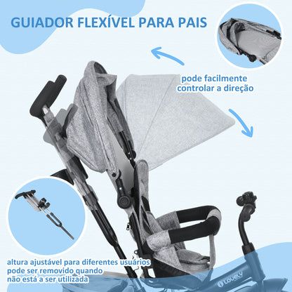 HOMCOM Triciclo para Bebés 2 em 1 Triciclo Evolutivo para Crianças de +12 Meses com Capota Dobrável Guiador Telescópico e Removível Bolsa e Porta-garrafas Cinza