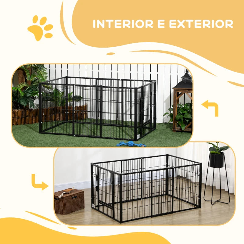 PawHut Parque para Cães de 6 Painéis Gaiola de Metal para Animais de Estimação com Largura Ajustável e Estrutura de Aço 82,5-150x79x61 cm Preto