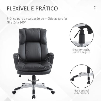 Cadeira de Escritório Giratória Cadeira de Escritório Ergonómica com 5 Rodas Apoio para os Braços e Altura Ajustável 66x71x110-120,5 cm Preto