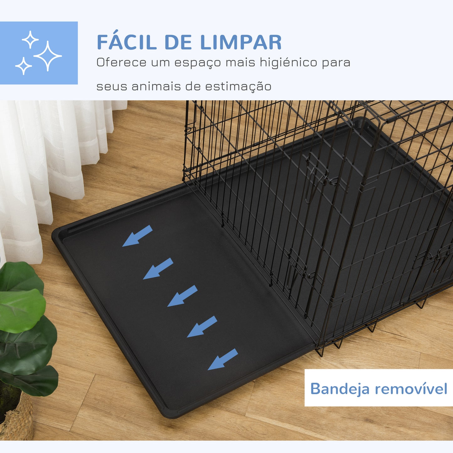 PawHut Gaiola para Cães com 2 Portas Gaiola para Animais de Estimação de Arame Dobrável com Alça de Transporte Aço 121x74,5x81cm Preto