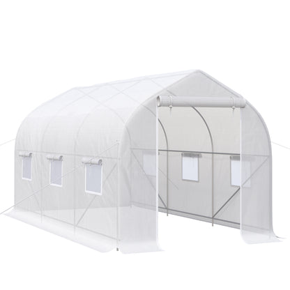 Outsunny Estufa Tipo Túnel 400x200x200cm Estufa de Jardim com 6 Janelas Transpiráveis e Portas Enrolável com Zíper para Cultivo de Plantas e Verduras Branco