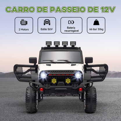 AIYAPLAY Carro Elétrico para Crianças acima de 3 Anos Carro Elétrico Infantil com Bateria de 12V Controlo Remoto Bluetooth Faróis LED Buzina e Música 100x63x65 cm Branco