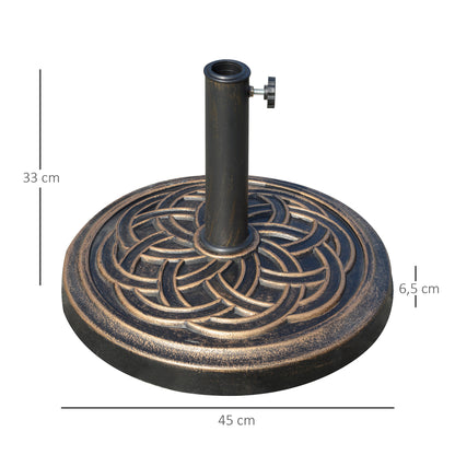 Outsunny Base Chapéu de Sol de Jardim Suporte para Chapéu de Sol Redondo para Mastros de 38mm/48mm Resina e Aço para Terraço Pátio Exterior Ø45x33cm Bronze