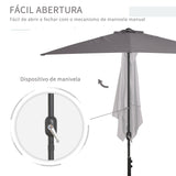 Outsunny Meia Chapéu de sol 230x130x245 cm Chapéu de sol para Parede Jardim com Manivela e Vara Metálica Ø38 mm Terraço Varanda Cinzento