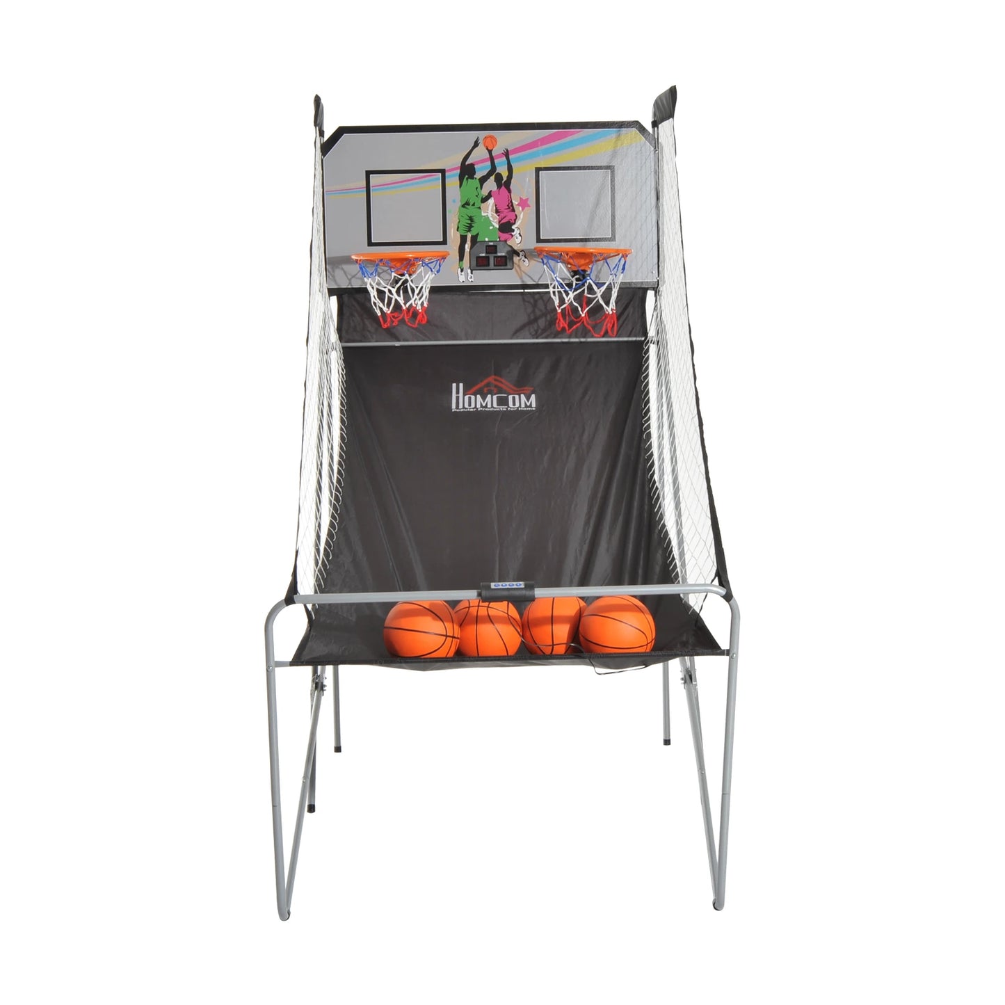 Conjunto de Cestos de Basquetebol Dobráveis e Portáteis - Cor: Preto e Branco – Aço – 205 x 110 x 205 cm