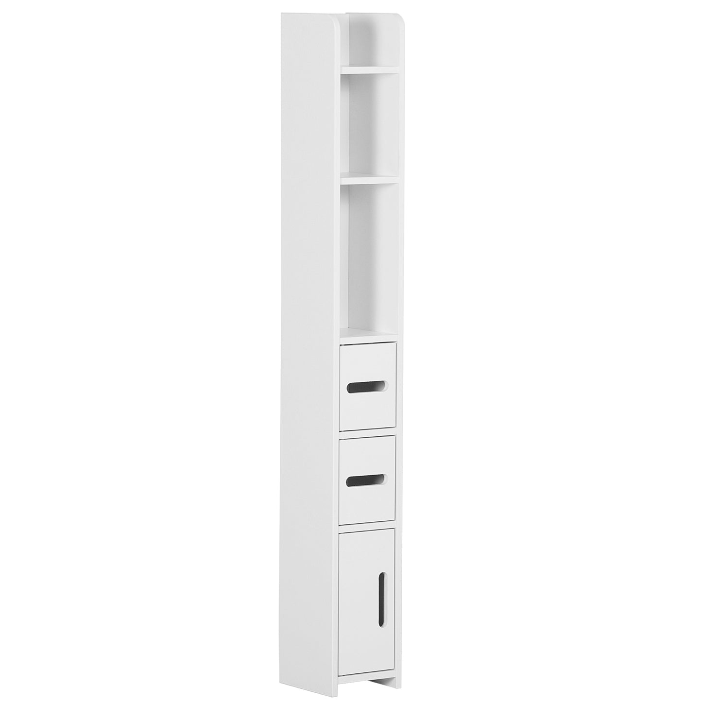 kleankin Coluna Casa de Banho com 3 Portas e 3 Prateleiras Abertas Coluna Auxiliar para Sala de Estar Casa de Banho Dormitório Estilo Moderno 15x17x120cm Branco