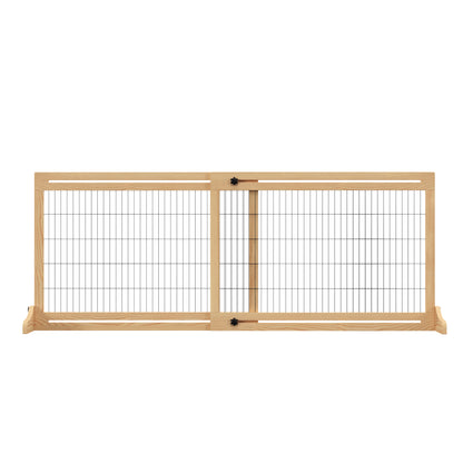 PawHut Barreira de Segurança para Cães de Madeira Extensível com Pés de Suporte Barreira de Proteção para Animais de Estimação para Portas Escada Corredor 104-183x36x69cm Natural