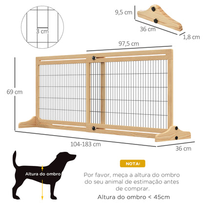 PawHut Barreira de Segurança para Cães de Madeira Extensível com Pés de Suporte Barreira de Proteção para Animais de Estimação para Portas Escada Corredor 104-183x36x69cm Natural