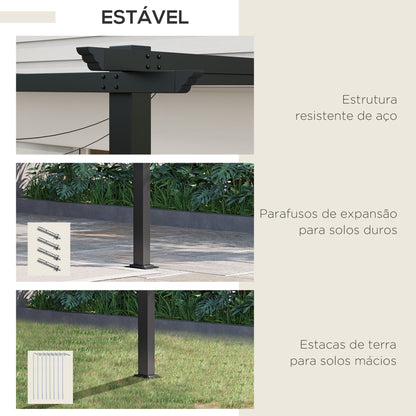 Outsunny Pérgola de Parede de Jardim 3,9x2,9 m Pérgola com Teto Retrátil Tecido de Poliéster e Estrutura de Aço para Pátio Varanda Creme