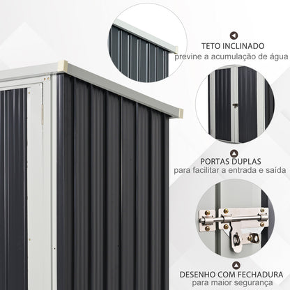 Outsunny Abrigo de Jardim 1,26 m² 147x86x134 cm Abrigo de Exterior de Aço Galvanizado com 2 Portas para Armazenamento de Ferramentas Preto