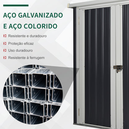 Outsunny Abrigo de Jardim 1,26 m² 147x86x134 cm Abrigo de Exterior de Aço Galvanizado com 2 Portas para Armazenamento de Ferramentas Preto