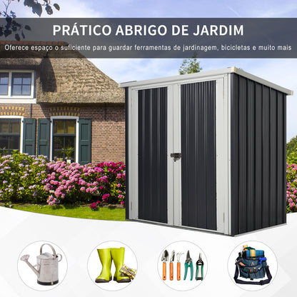 Outsunny Abrigo de Jardim 1,26 m² 147x86x134 cm Abrigo de Exterior de Aço Galvanizado com 2 Portas para Armazenamento de Ferramentas Preto