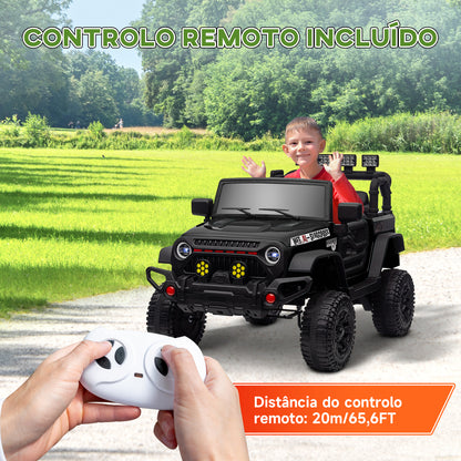 AIYAPLAY Carro Elétrico para Crianças acima de 3 Anos Carro Elétrico Infantil com Bateria de 12V Controlo Remoto Bluetooth Faróis LED Buzina e Música 100x63x65 cm Preto