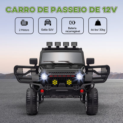 AIYAPLAY Carro Elétrico para Crianças acima de 3 Anos Carro Elétrico Infantil com Bateria de 12V Controlo Remoto Bluetooth Faróis LED Buzina e Música 100x63x65 cm Preto