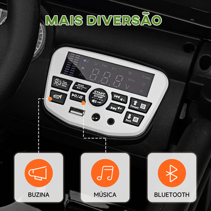 AIYAPLAY Carro Elétrico para Crianças acima de 3 Anos Carro Elétrico Infantil com Bateria de 12V Controlo Remoto Bluetooth Faróis LED Buzina e Música 100x63x65 cm Preto