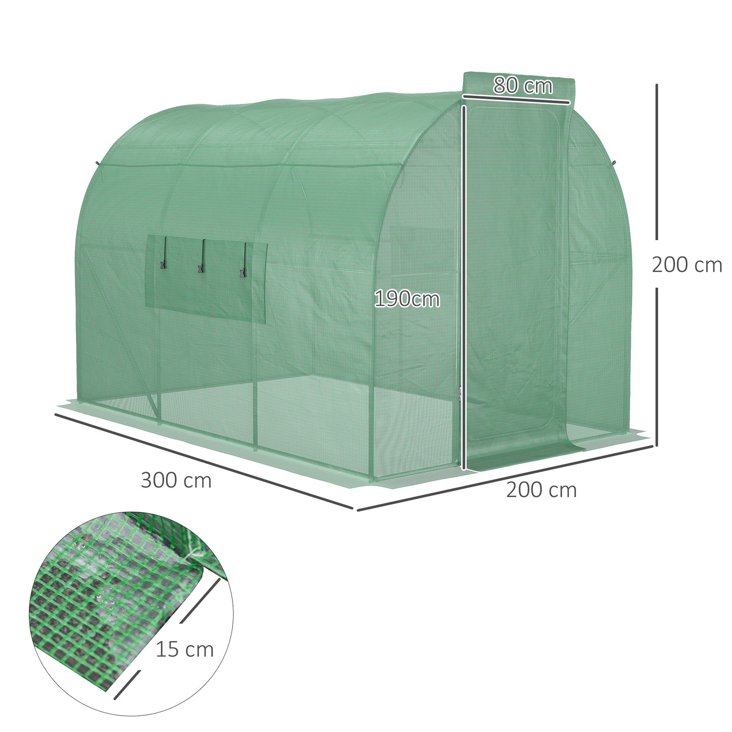 Outsunny Estufa Tipo Túnel 300x200x200 cm com Porta e Janelas Estufa de Jardim Grande com Cobertura de PE e Metal Galvanizado para Cultivos de Plantas Verduras Verde