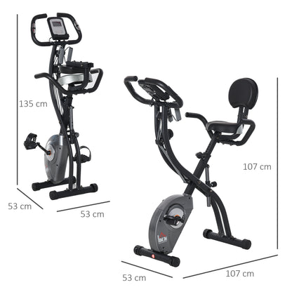 HOMCOM Bicicleta Estática Dobrável com Volante de Inércia de 1,5kg Sensor de Pulso Tela LCD Resistência Ajustável em 8 Níveis e Assento Regulável 107x53x107cm Preto