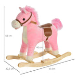 HOMCOM Cavalo de balanço para crianças acima de 36 meses Brinquedo de balanço macio com música Sons relinchos de galope Boca e cauda móveis 65x32,5x61 cm Rosa