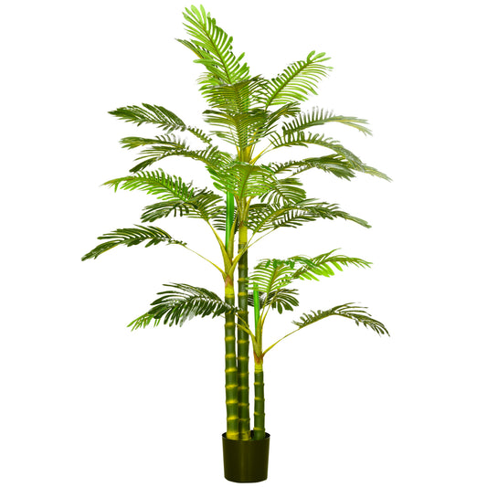 HOMCOM Planta Artificial Palmeira Areca Grande 190 cm com Vaso e 30 Folhas Decoração para Interior e Exterior Sala de Estar Escritório Ø19,5x190 cm Verde