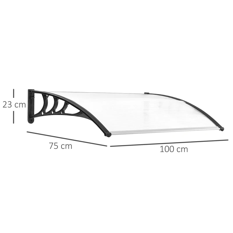 Outsunny Marquise de Proteção 75x100 cm Marquise de Exterior para Portas e Janelas contra Sol e Chuva com Suporte de Liga de Alumínio Transparente e Preto