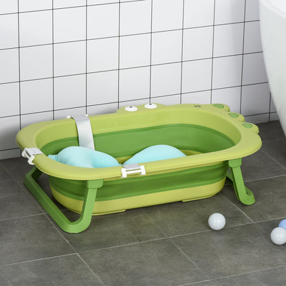 HOMCOM Banheira Dobrável para Bebé Recém Nascido até 3 Anos 50L com Almofada Confortável e Pés Dobráveis 80x53,9x20,8cm Verde