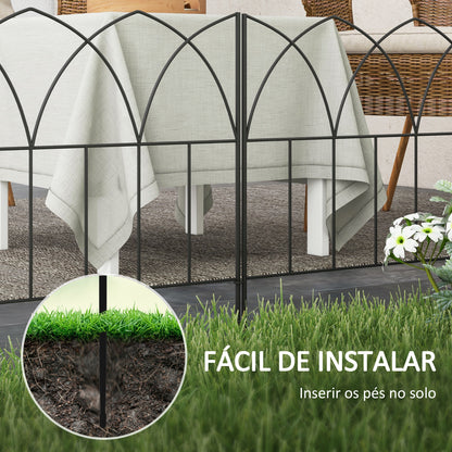 Outsunny Cercas de Jardim 205x45,5 cm Conjunto de 5 Cercas Decorativas para Jardim de Metal Combinação Livre Barreira para Animais para Terraço Pátio Relva Preto