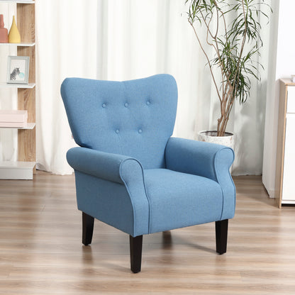 HOMCOM Poltrona de Sala de Estar Estofada Poltrona Relax com Apoio para os Braços Assento Acolchoado e Pés de Madeira Estilo Moderno para Dormitório 78x74x97cm Azul Claro