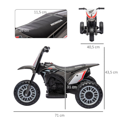 HOMCOM Mota Elétrica com Licença Honda CRF450RL para Crianças acima de 18 Meses Mota de Bateria 6V com Velocidade 3km/h Buzina e Som de Arranque Carga Máxima 25 kg 71x40,5x43,5 cm Cinza