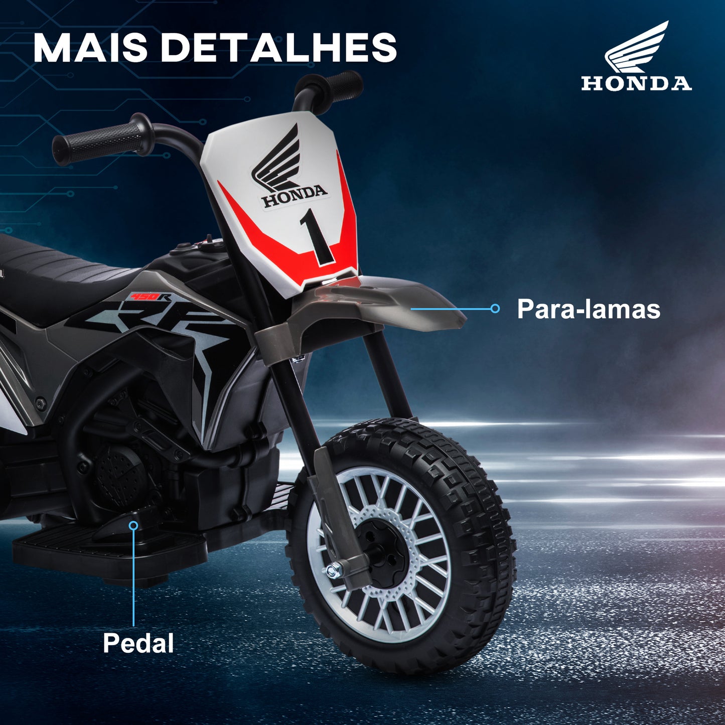 HOMCOM Mota Elétrica com Licença Honda CRF450RL para Crianças acima de 18 Meses Mota de Bateria 6V com Velocidade 3km/h Buzina e Som de Arranque Carga Máxima 25 kg 71x40,5x43,5 cm Cinza