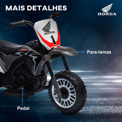 HOMCOM Mota Elétrica com Licença Honda CRF450RL para Crianças acima de 18 Meses Mota de Bateria 6V com Velocidade 3km/h Buzina e Som de Arranque Carga Máxima 25 kg 71x40,5x43,5 cm Cinza