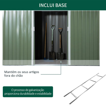 Outsunny Abrigo de Jardim 280x130x172cm Abrigo de Exterior de Aço Galvanizado com Porta Corredeira e Ventilações para Armazenamento de Ferramentas Verde Claro