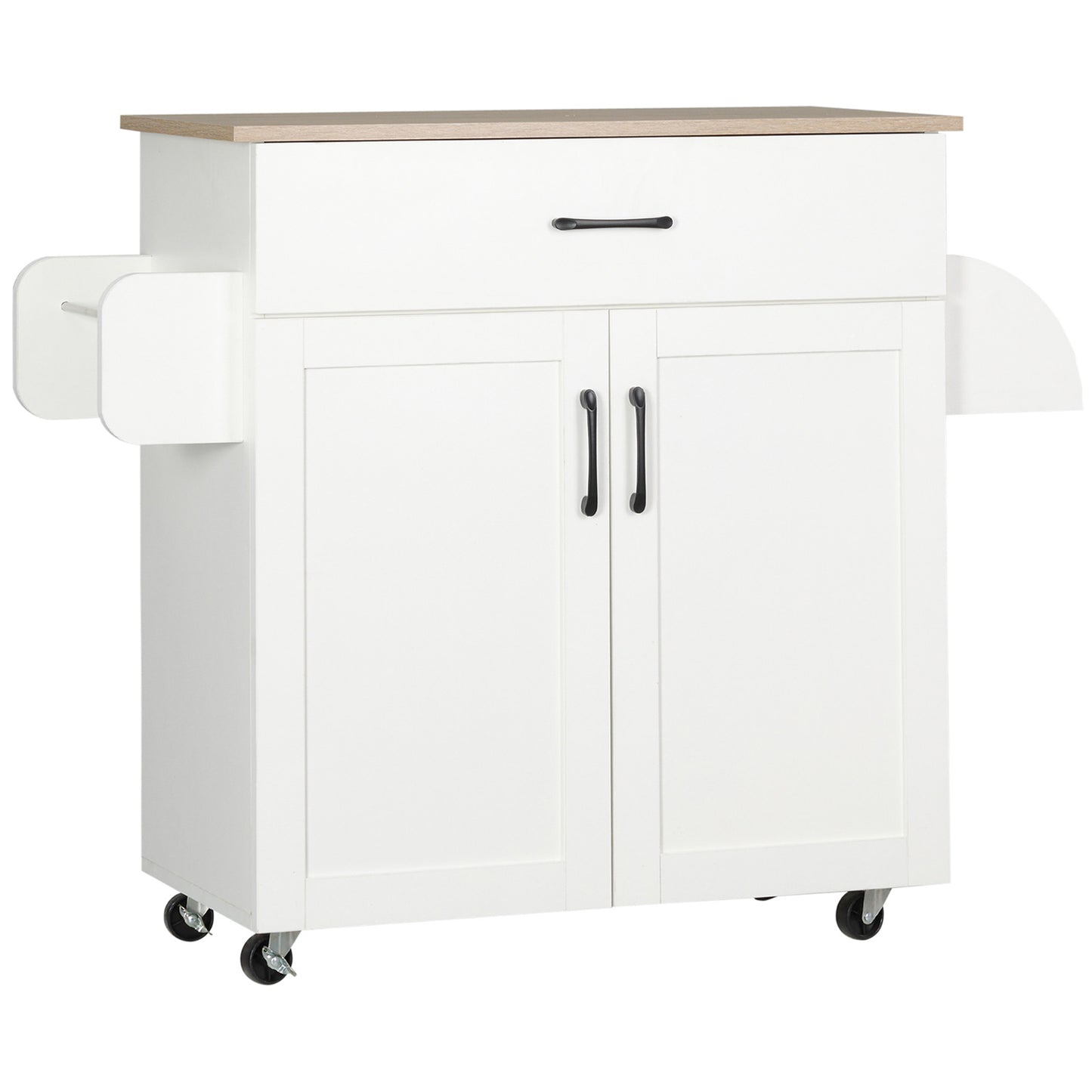 HOMCOM Carrinho de Cozinha com 1 Gaveta 2 Portas Suporte para Panos e Especies Carrinho Auxiliar com Rodas para Sala de Jantar Carga Máxima 105x36x85cm Branco