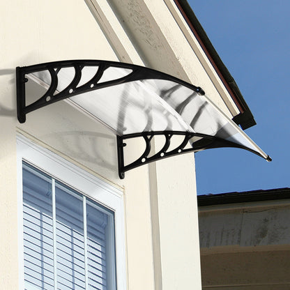 Outsunny Marquise de Proteção 75x100 cm Marquise de Exterior para Portas e Janelas contra Sol e Chuva com Suporte de Liga de Alumínio Transparente e Preto