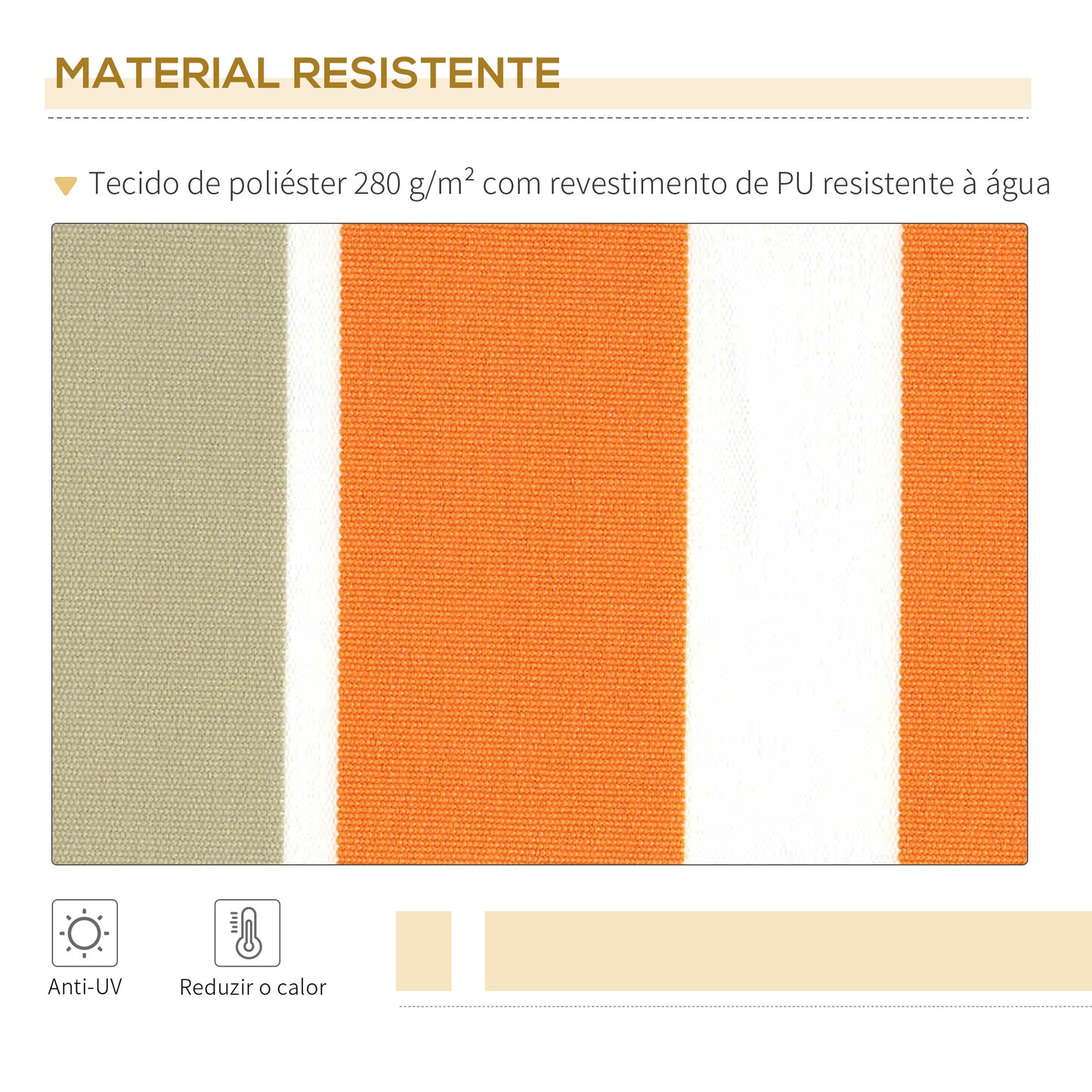 Outsunny Toldo Retrátil com Manivela Toldo de 300x200cm com Braço Articulado de Alumínio e 280 g/m² Laranja e Branco